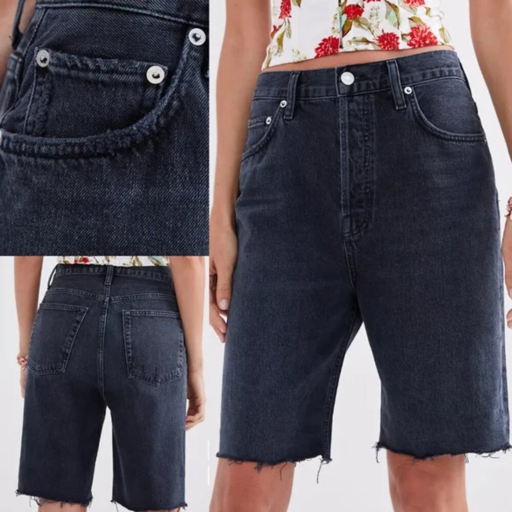 AGOLDE‎ 90s Pinch Waist Shorts Womens 33 Black High Rise Straight Leg Nix Denim